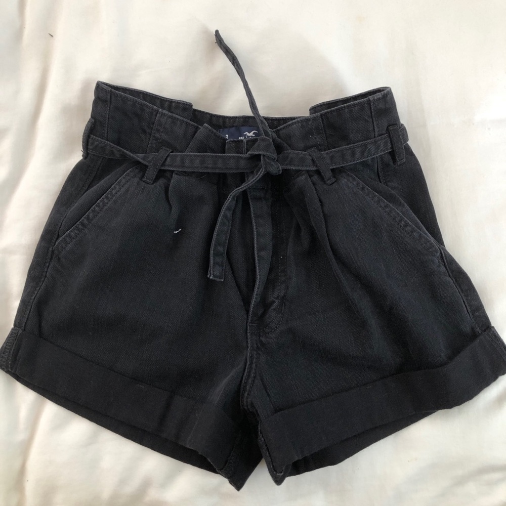 Hollister Black Tie Front Denim Shorts